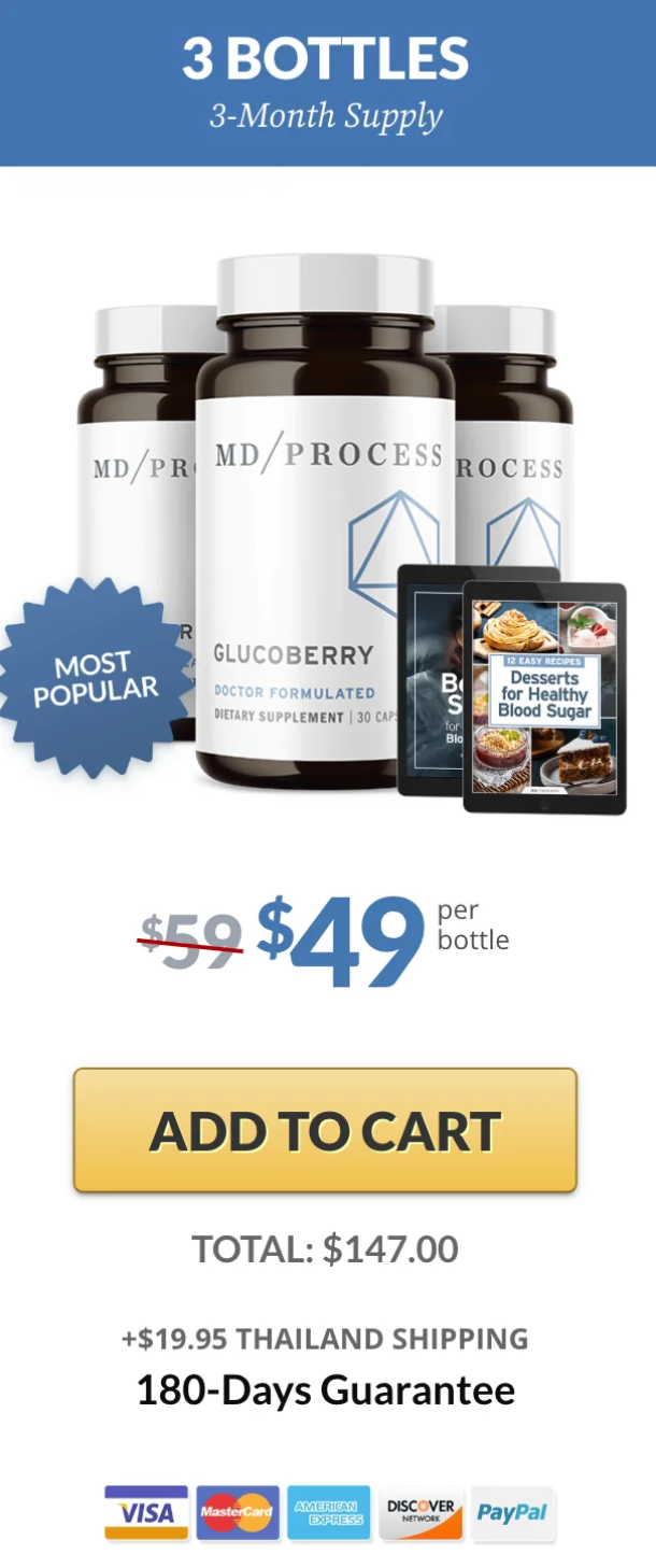 Three bottle bundle deal showing discounted pricing for extended GlucoBerry supply