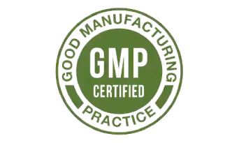 GMP certified badge indicating strict quality control and manufacturing standards